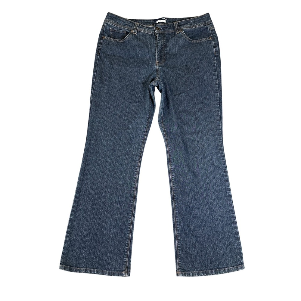 Basic Editions Womens 16 Short Bootcut Jeans Dark Wash Stretch Denim Blue